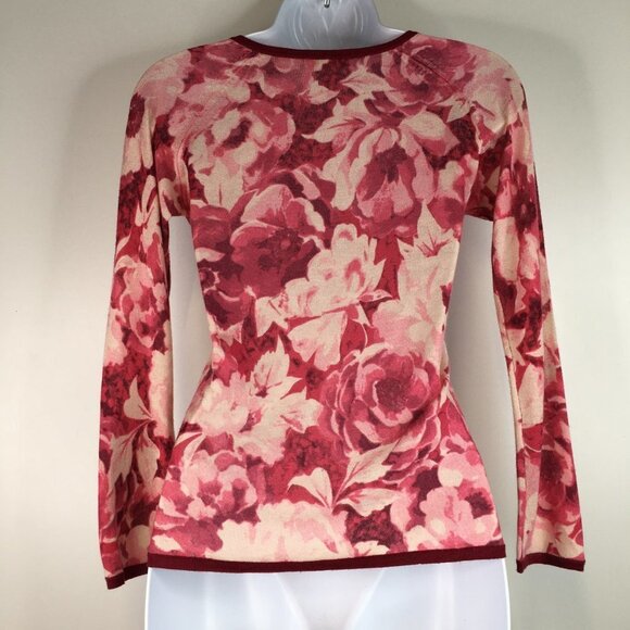 MaxMara Floral Silk/Cashmere V Neck Sweater Top Size S - Picture 6 of 11